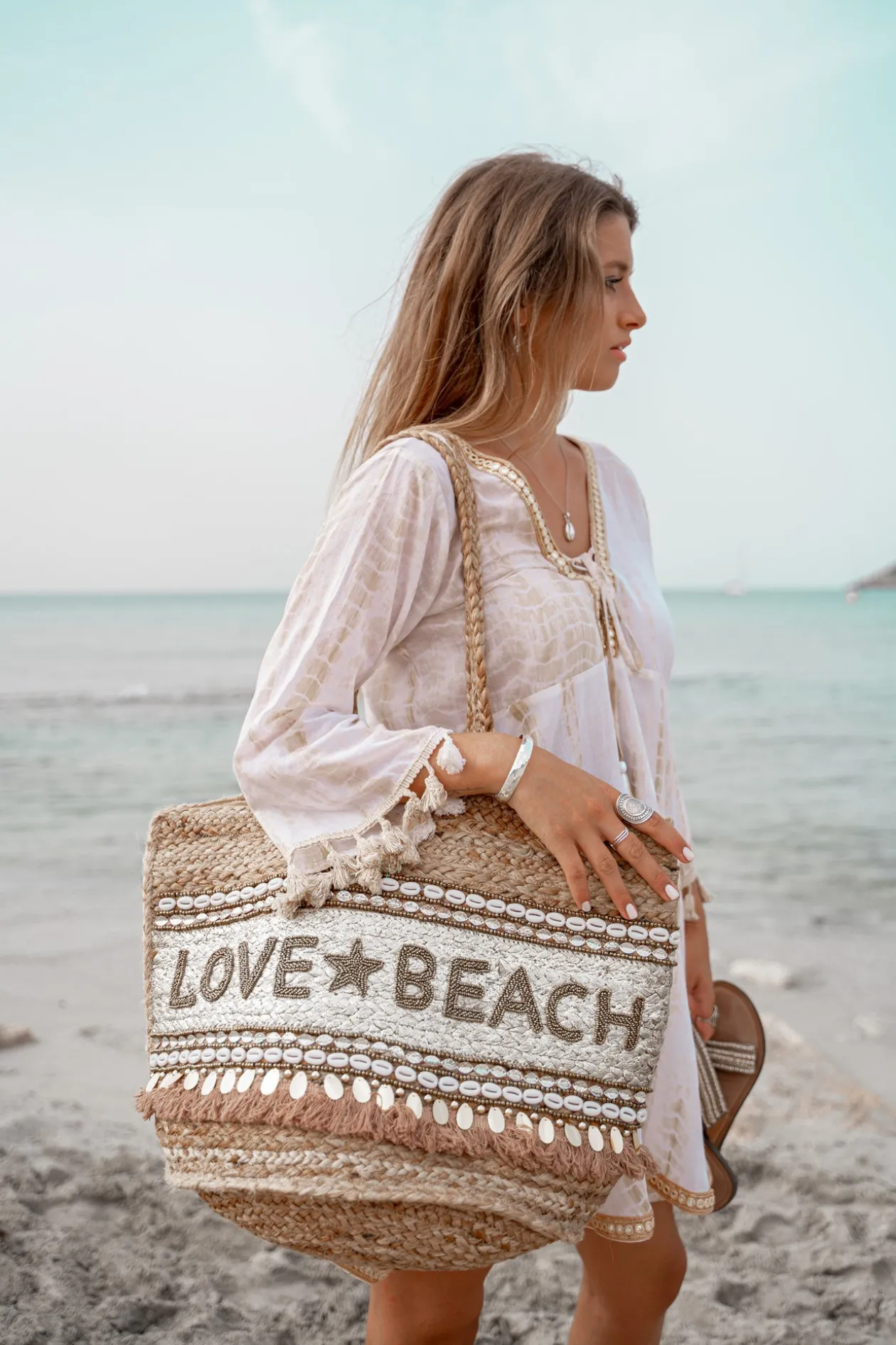 Beach Bag Love & Beach Gold/Aqua