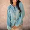 Blouse Corazon Embroidery Stone Blue