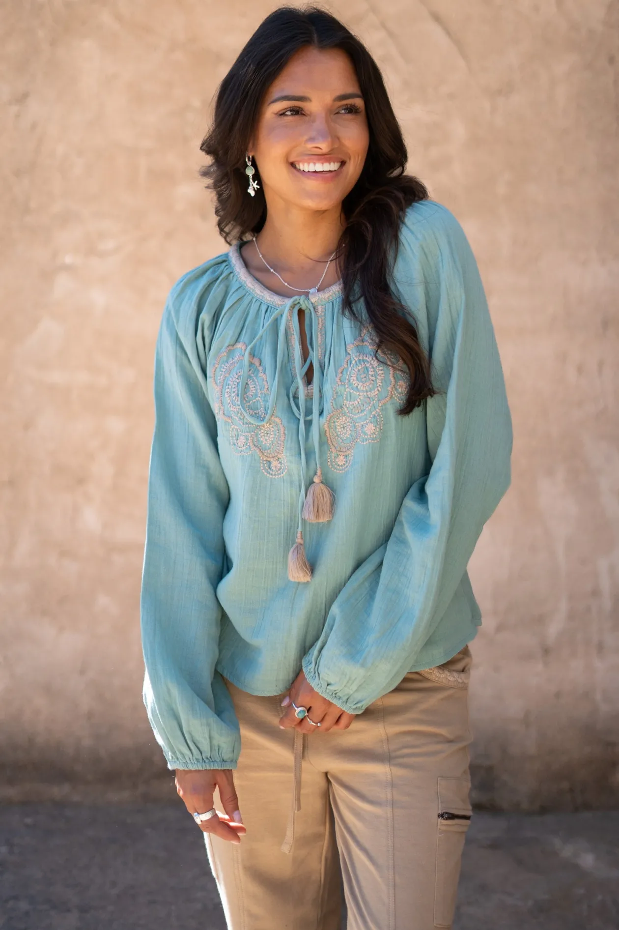 Blouse Corazon Embroidery Stone Blue