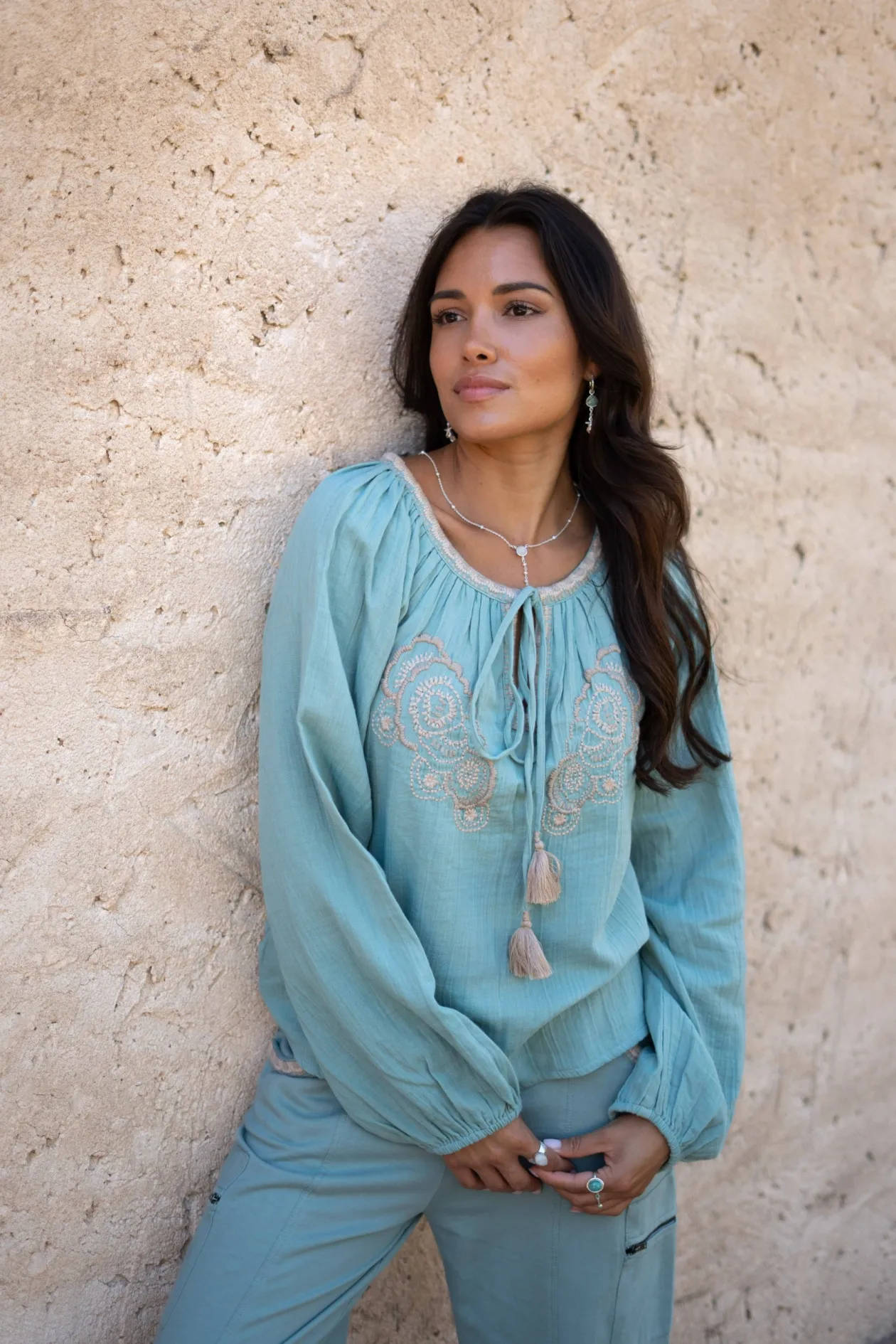 Blouse Corazon Embroidery Stone Blue