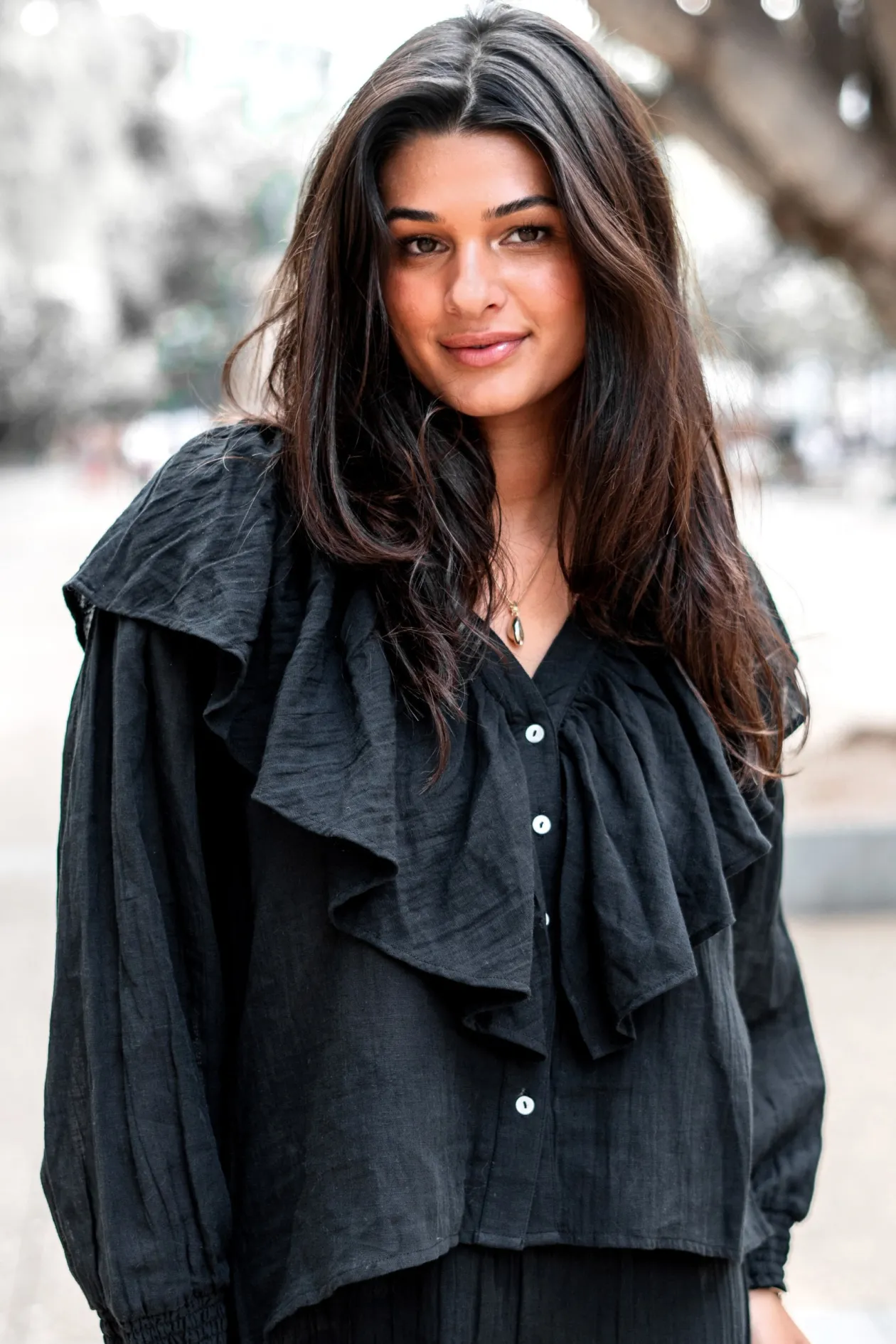 Blouse Ruffle Sparkle Black