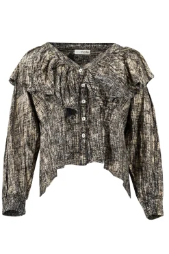 Blouse Ruffle Sparkle Black Gold