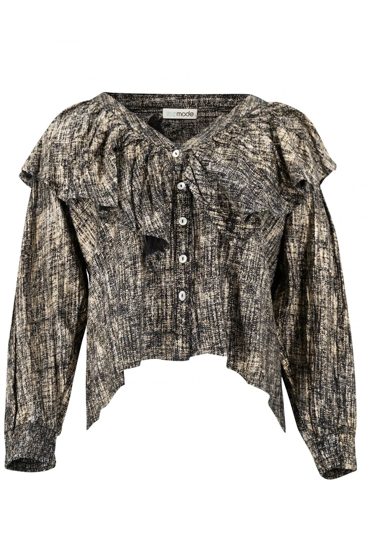 Blouse Ruffle Sparkle Black Gold