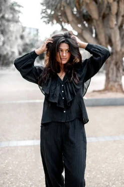 Blouse Ruffle Sparkle Black