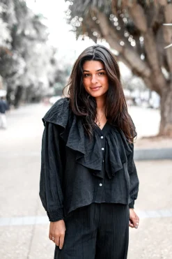 Blouse Ruffle Sparkle Black