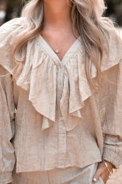 Blouse Ruffle Sparkle Ecru Gold