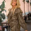 Blouse Ruffle Sparkle Taupe Gold