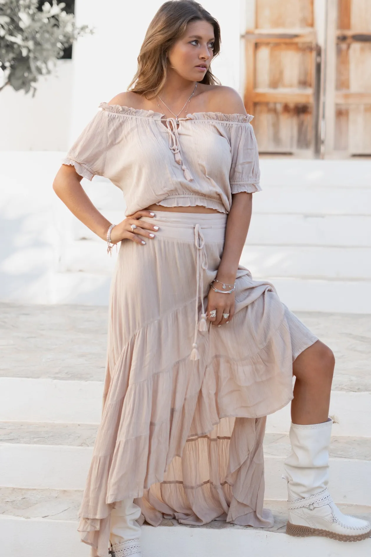 Crop Top Rabel Flower Light Taupe