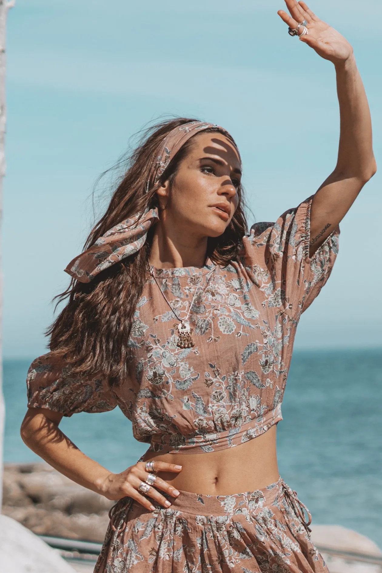 Flora Printed Top Multi Color Old Rose