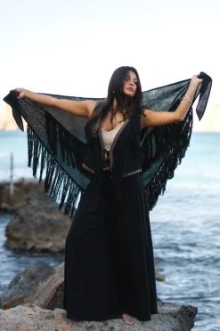 Fringe Scarf Flecos Black
