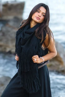 Fringe Scarf Flecos Black