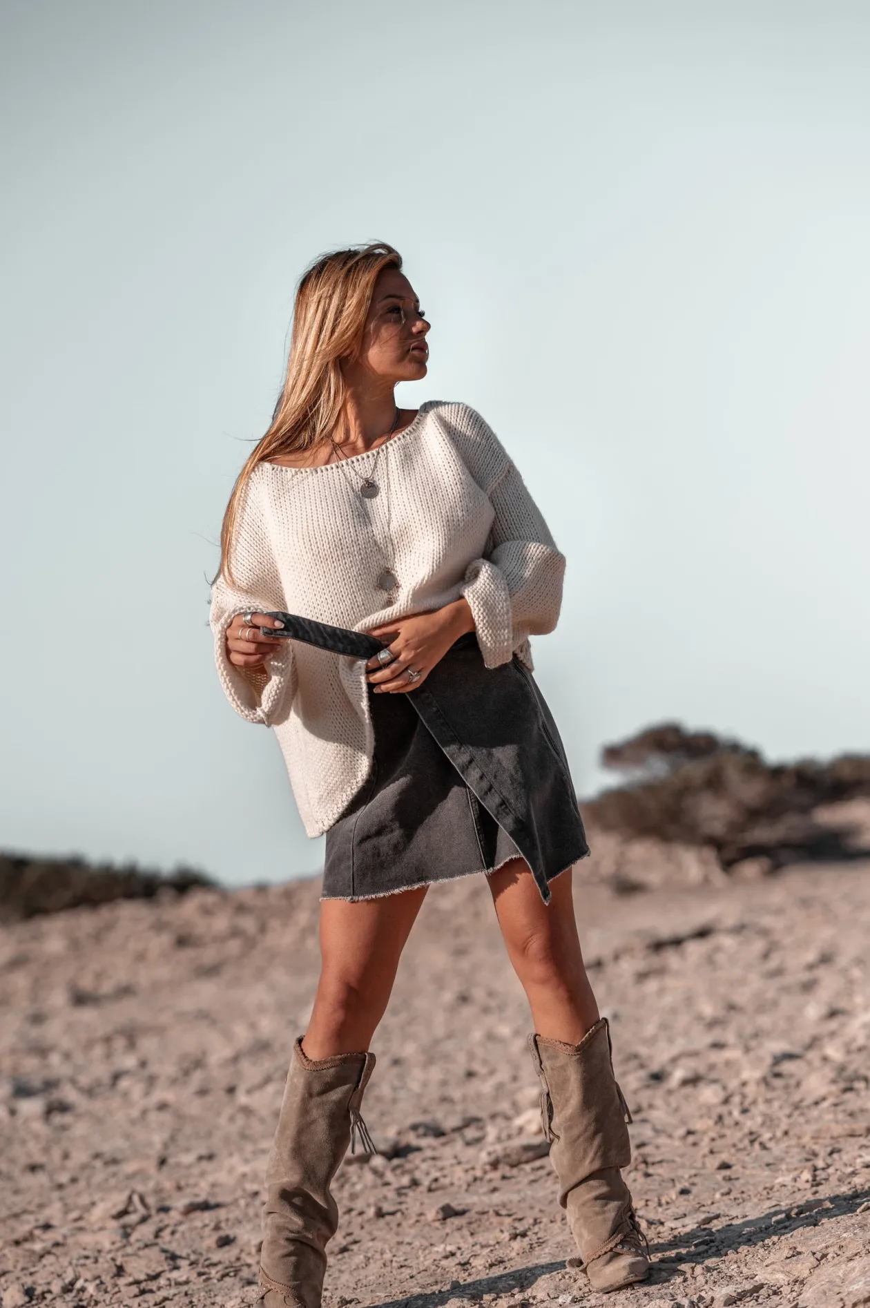 Gael Denim Skirt Stone Grey