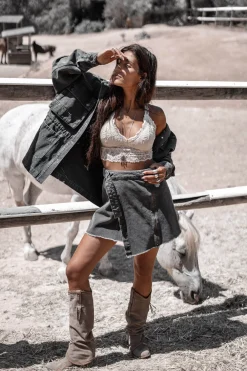 Gael Denim Skirt Stone Grey