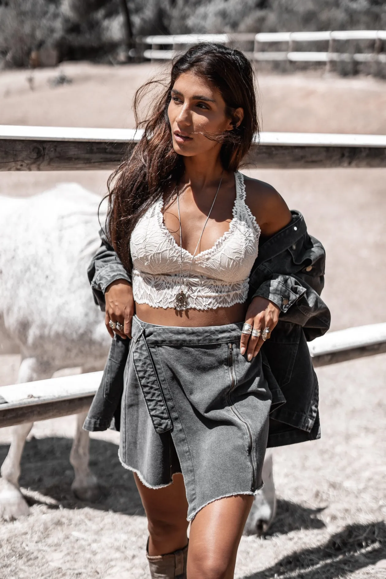 Gael Denim Skirt Stone Grey