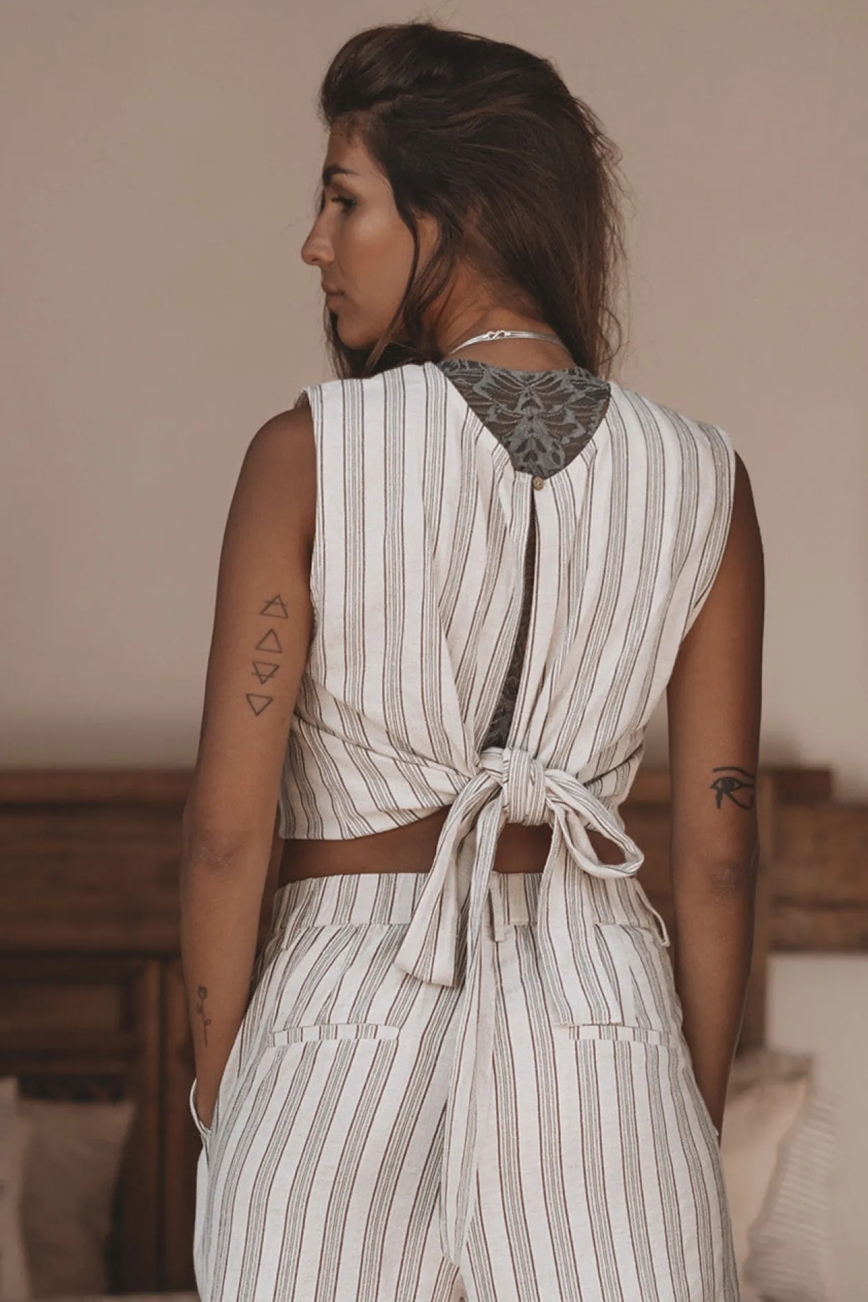 Ivy Striped Top Stripe Beige/Black