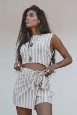 Ivy Striped Top Stripe Beige/Black