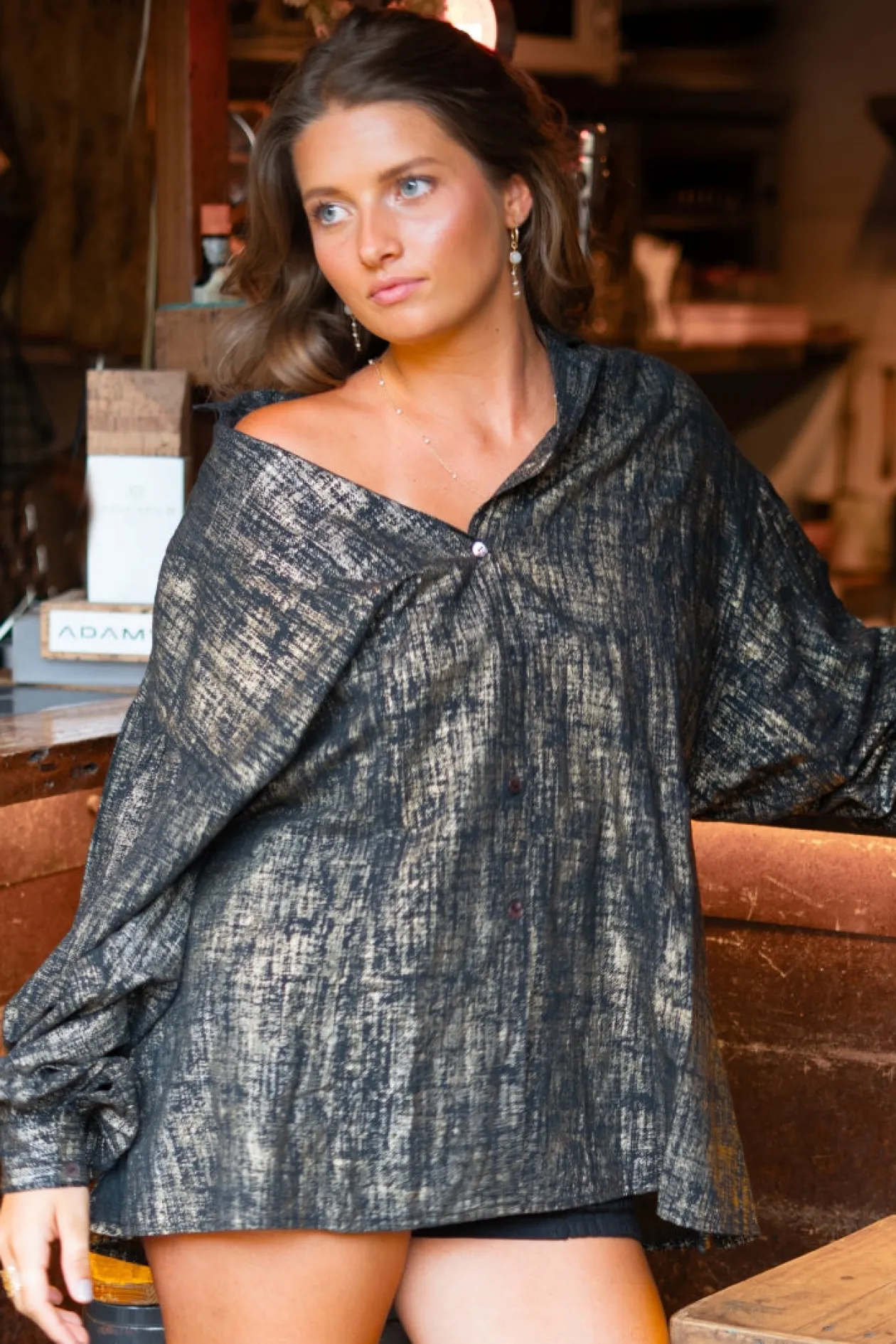Long Blouse Sparkle Black Gold