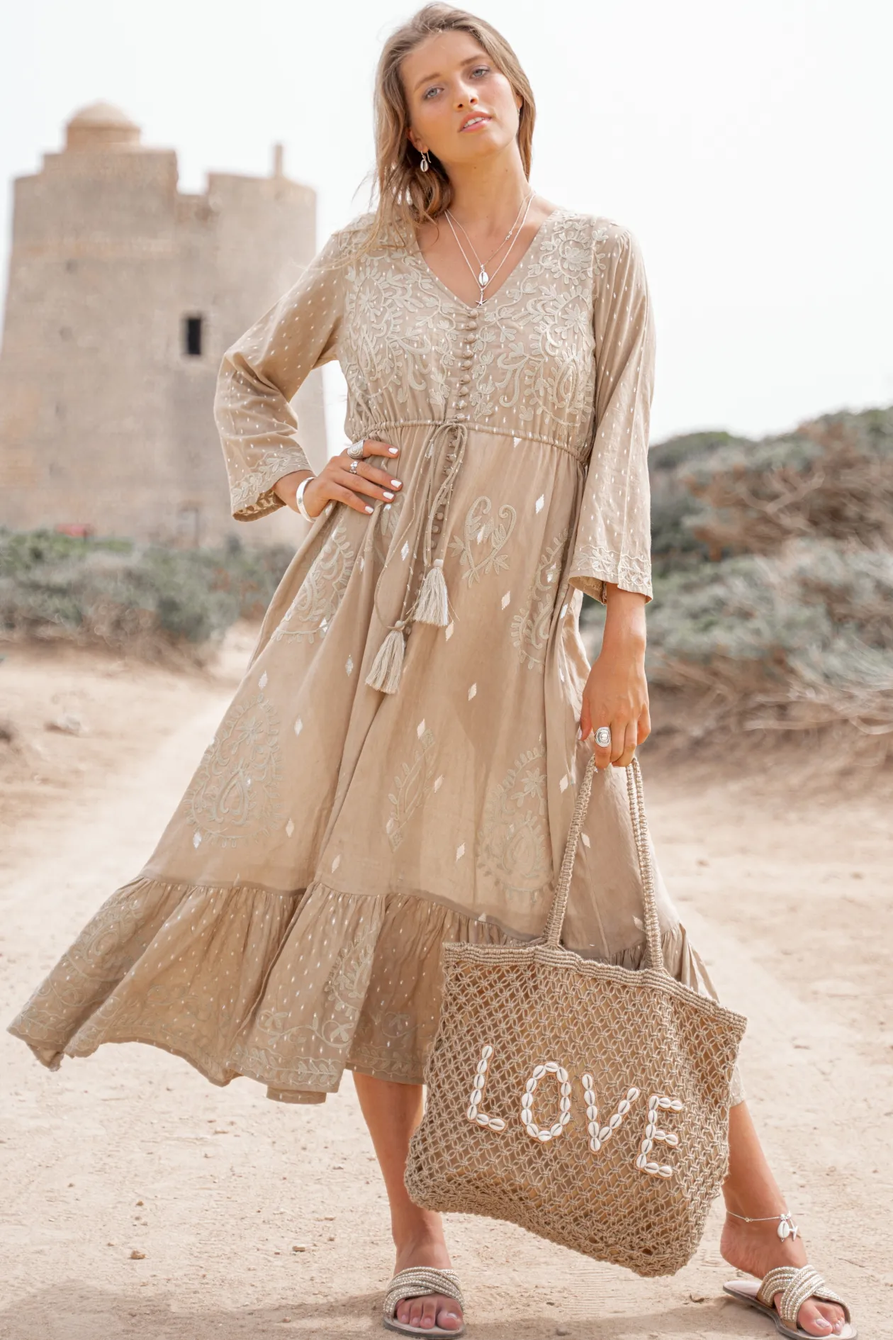 Long Dress Flora Taupe