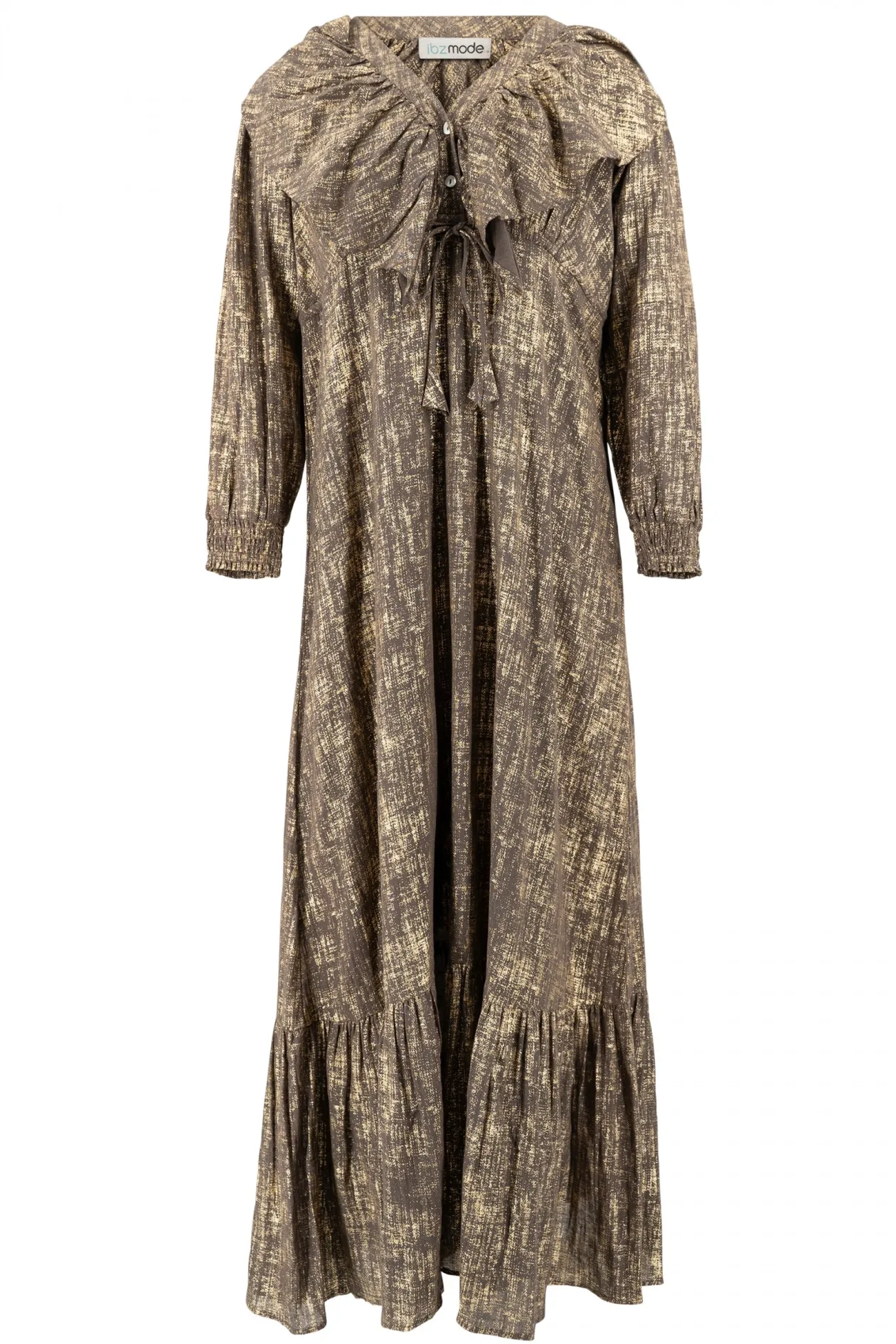 Long Dress Ruffle Sparkle Taupe Gold