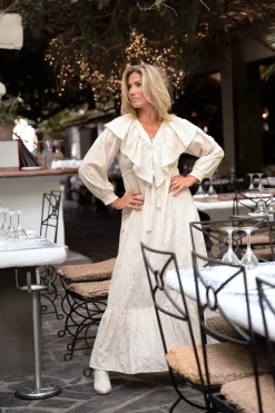 Long Dress Ruffle Sparkle Ecru Gold