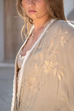 Long Kimono Fringe Fresco Light Taupe