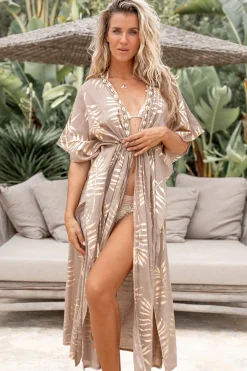 Long Kimono Leafy Taupe