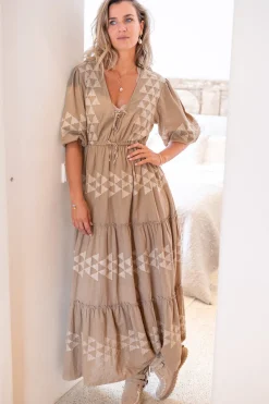 Maxi Dress Glorio Cuadros Taupe