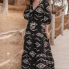 Maxi Dress Ida Ethnic Black Print