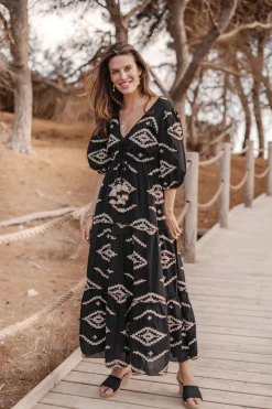 Maxi Dress Ida Ethnic Black Print