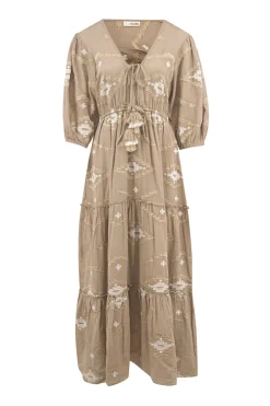 Maxi Dress Ida Ethnic Taupe Print