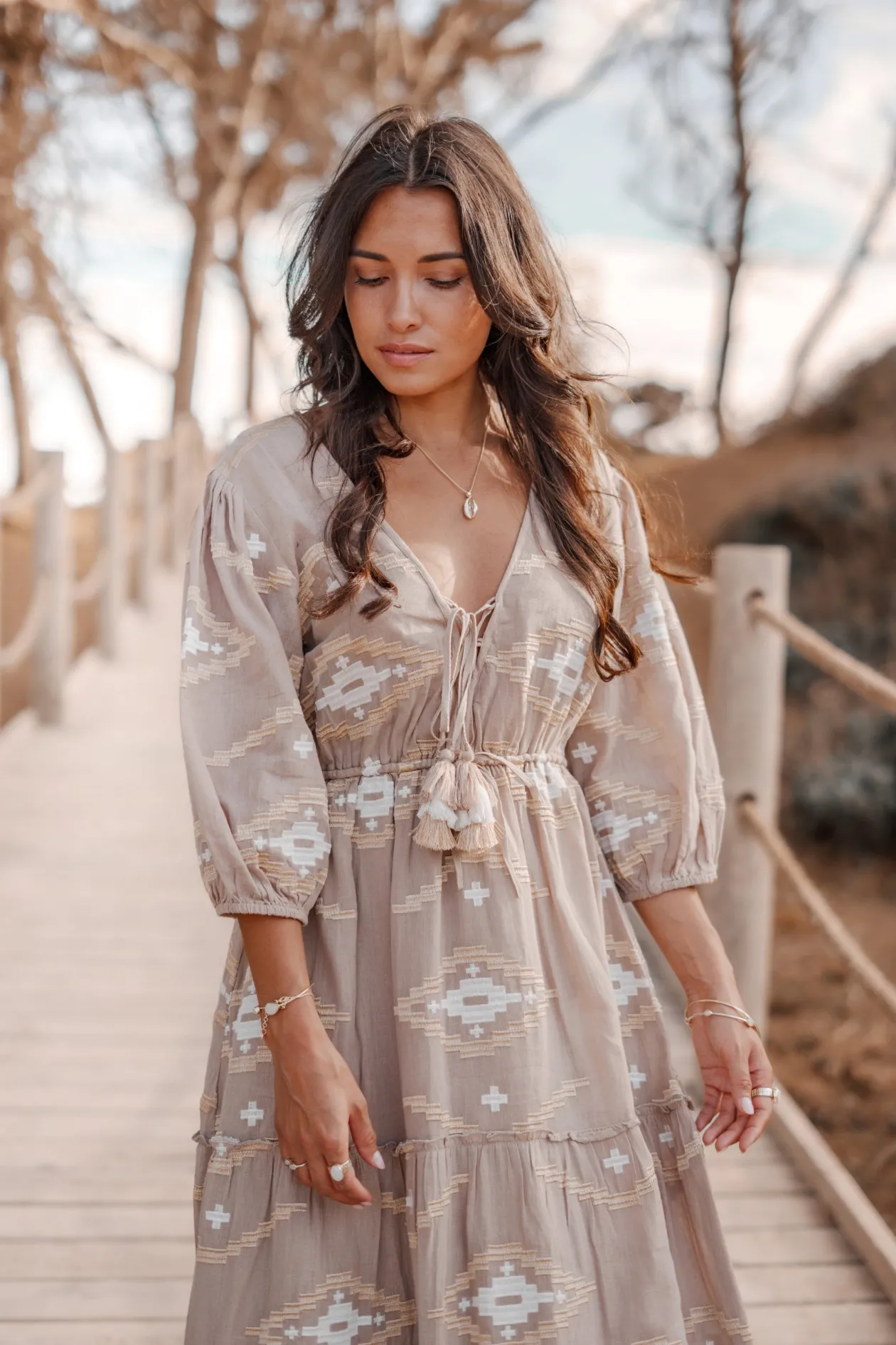 Maxi Dress Ida Ethnic Taupe Print