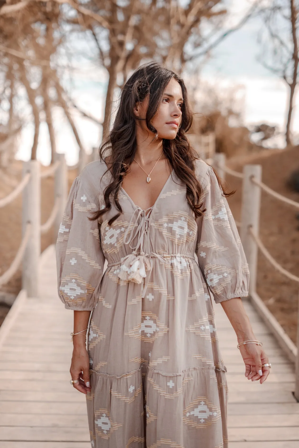 Maxi Dress Ida Ethnic Taupe Print