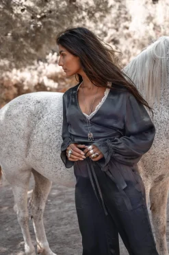 Noor satin wrap top