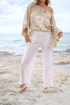 Pantalon Agar Bordado White