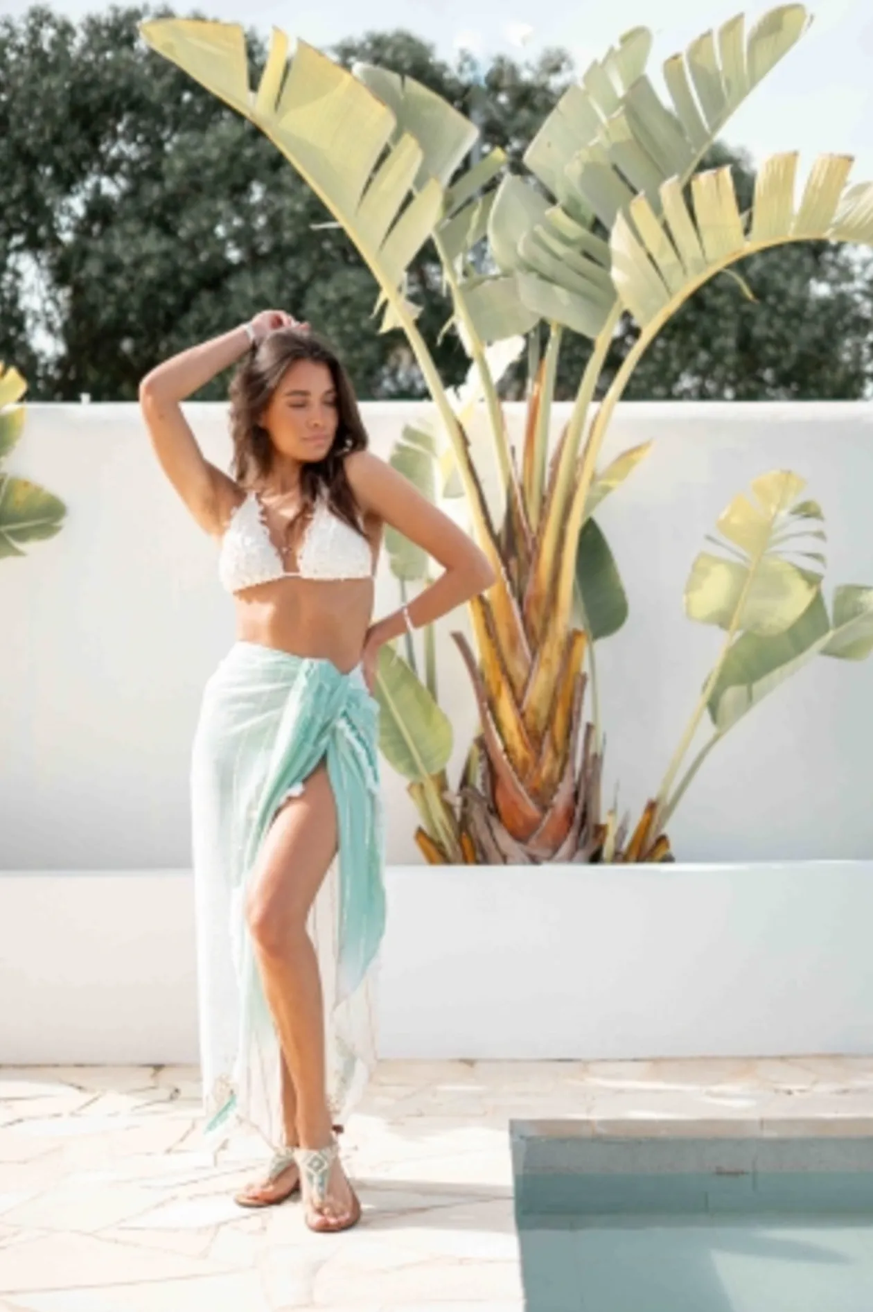 Pareo Aine Lurex White/Aqua