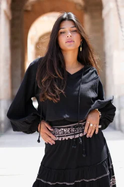 Puffsleeve Blouse Espanola Black Plain