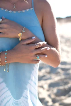 Ring Round Stone Gold Aqua