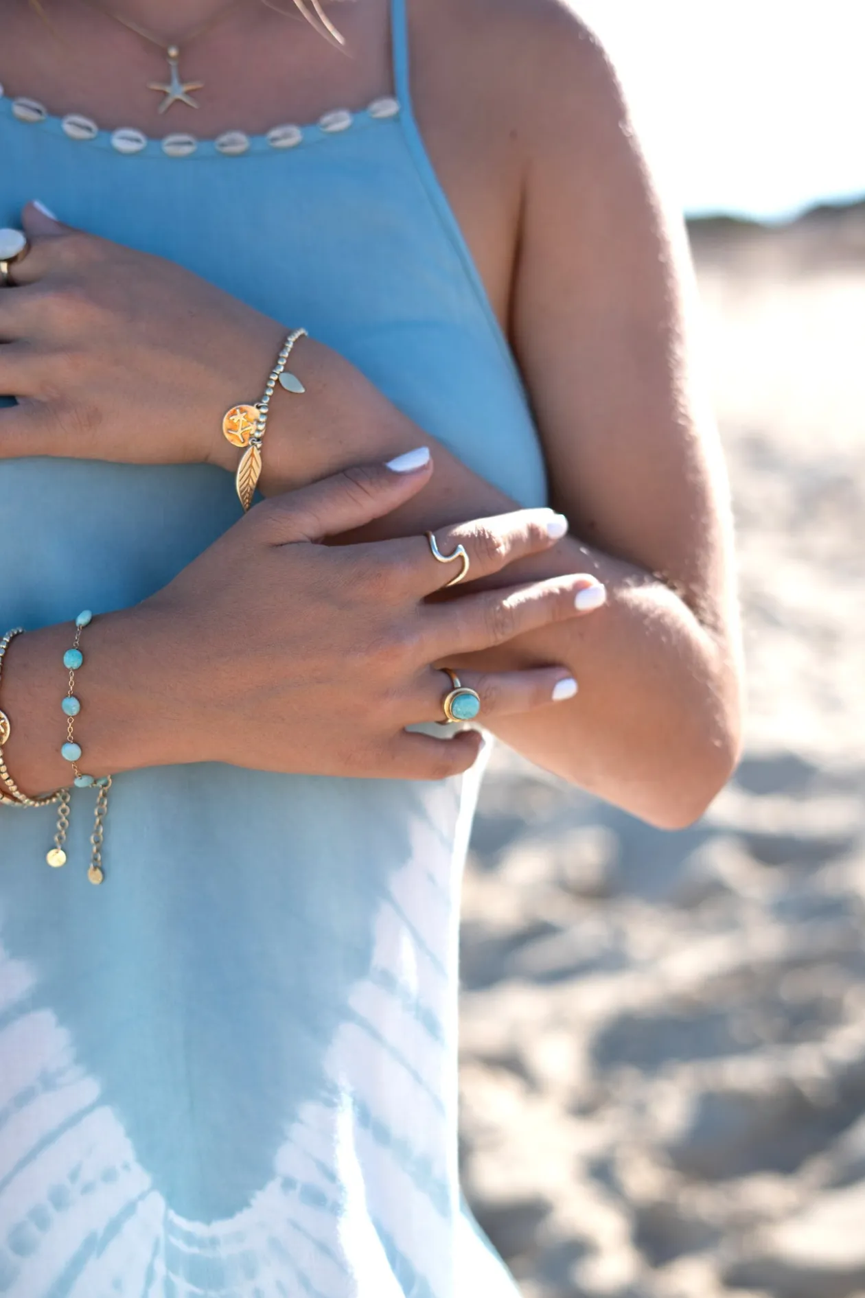 Ring Round Stone Gold Aqua