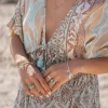 Ring Wide Stone Silver Aqua