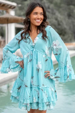 Short Dress Anna Bloom Turquoise