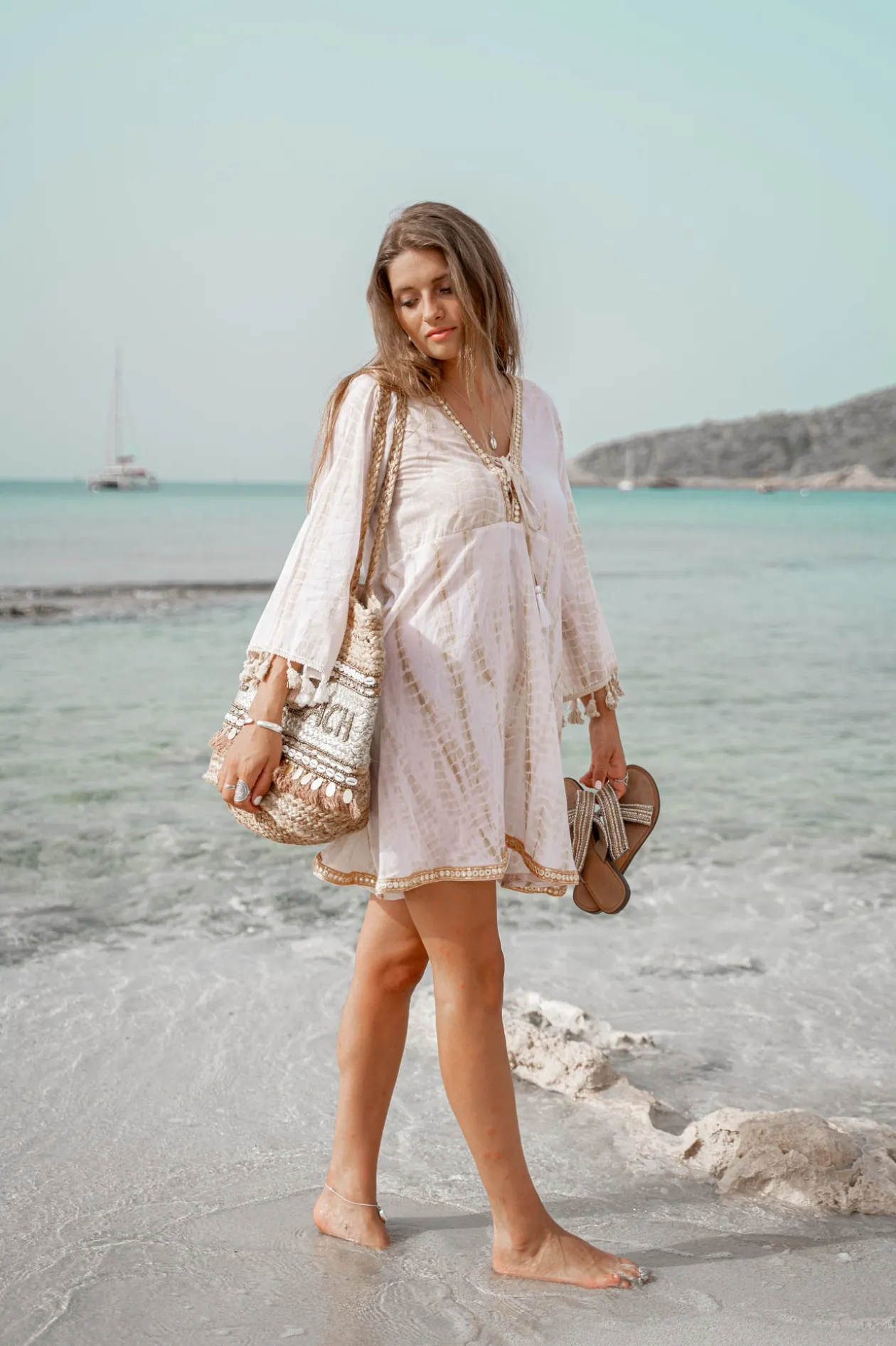 Short Dress Inessa Tie Dye White/ taupe