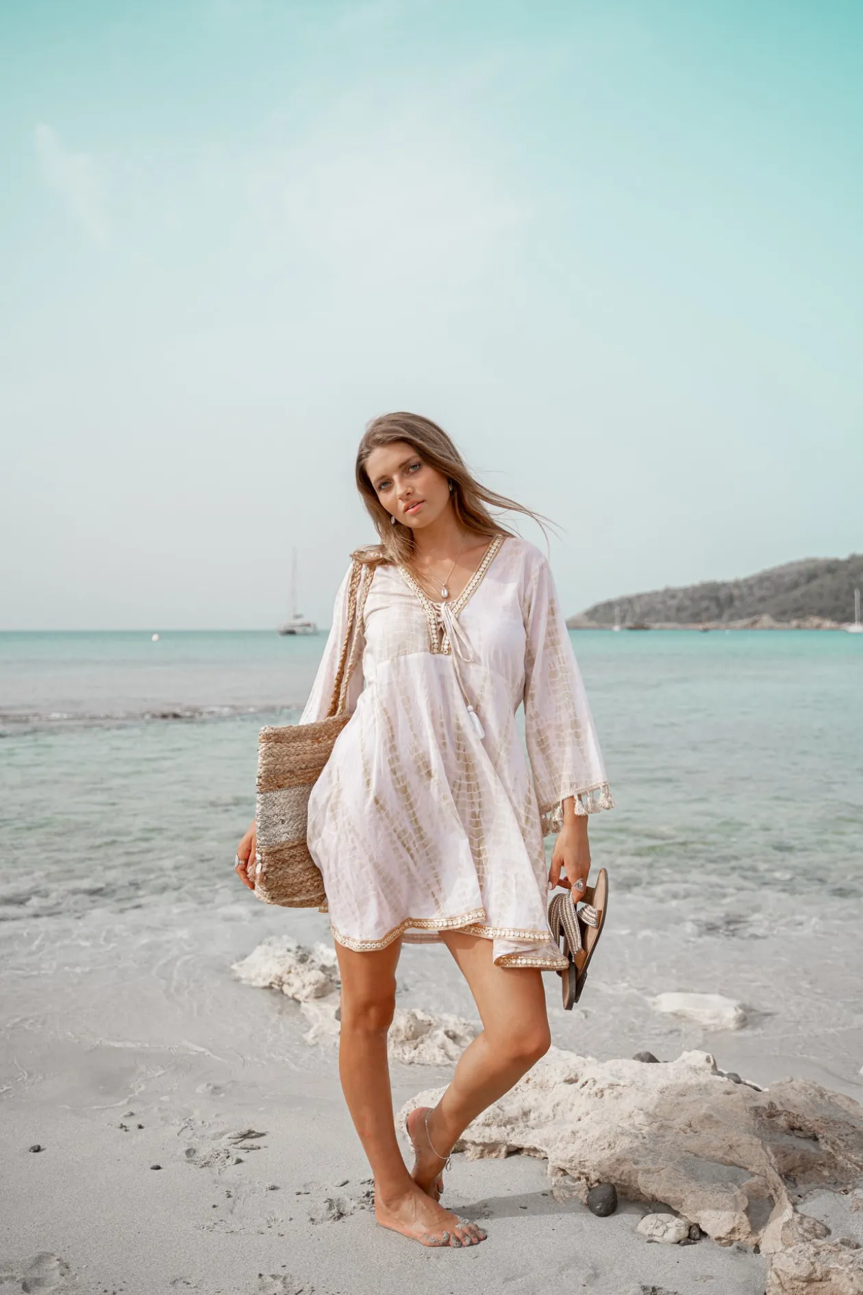 Short Dress Inessa Tie Dye White/ taupe