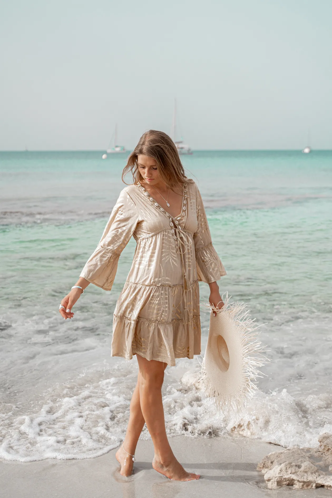 Short Dress Leafy Sand