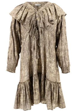 Short Dress Ruffle Sparkle Taupe Gold