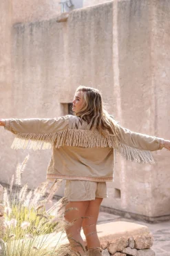 Short Fringe Jacket Nomad Combi Light Sand Plain