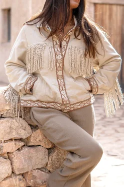 Short Fringe Jacket Nomad Combi Light Sand