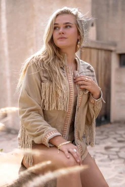 Short Fringe Jacket Nomad Combi Light Sand Plain