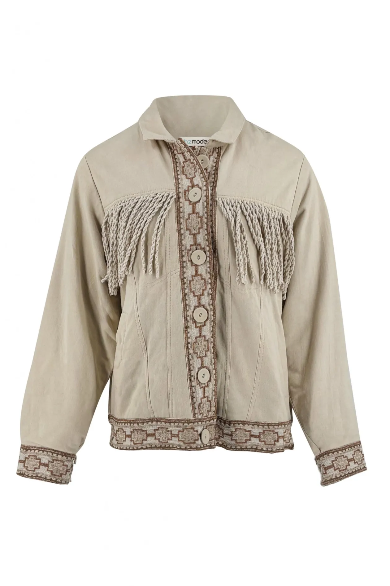 Short Fringe Jacket Nomad Combi Light Sand