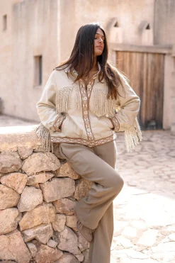 Short Fringe Jacket Nomad Combi Light Sand