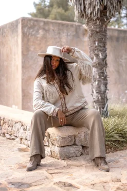 Short Fringe Jacket Nomad Combi Light Sand